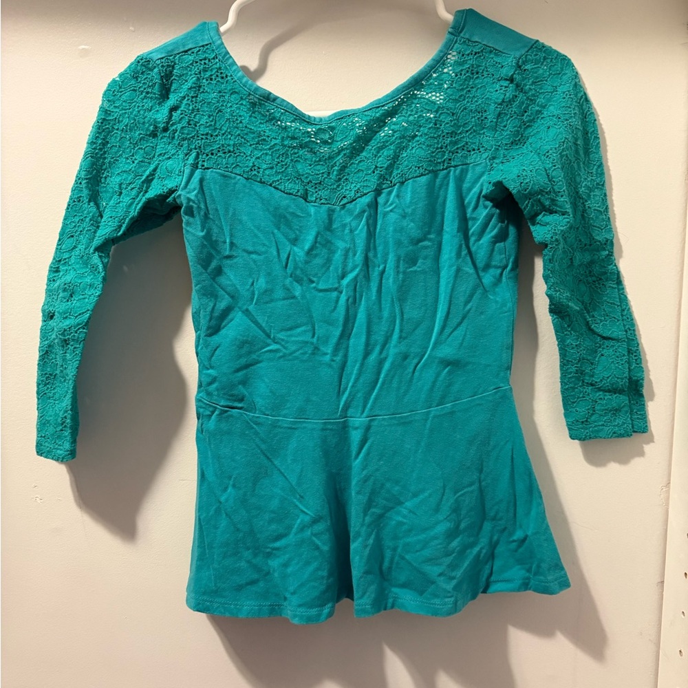 Teal Lace Women's Peplum Top